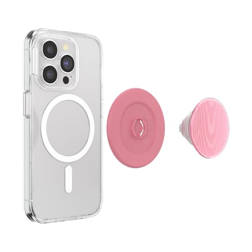 Image of PopSockets Phone Grip for MagSafe, Magnetic Holder, Phone Stand, Pink - Alum Moire Putty