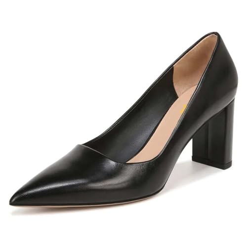 Women’s Classic Pumps Chunky Mid Heels Closed Pointed Toe Slip On Shoes Business Office Working Size 4-16 US