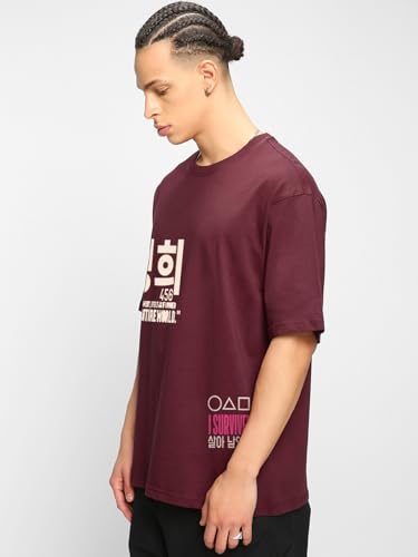 Image of Bewakoof X Squid Game Men's Cotton Graphic Print Oversized Fit Half Sleeve Round Neck T-Shirt | Casual Wear | Street Wear | Oversized t Shirt for Men Cotton | Baggy