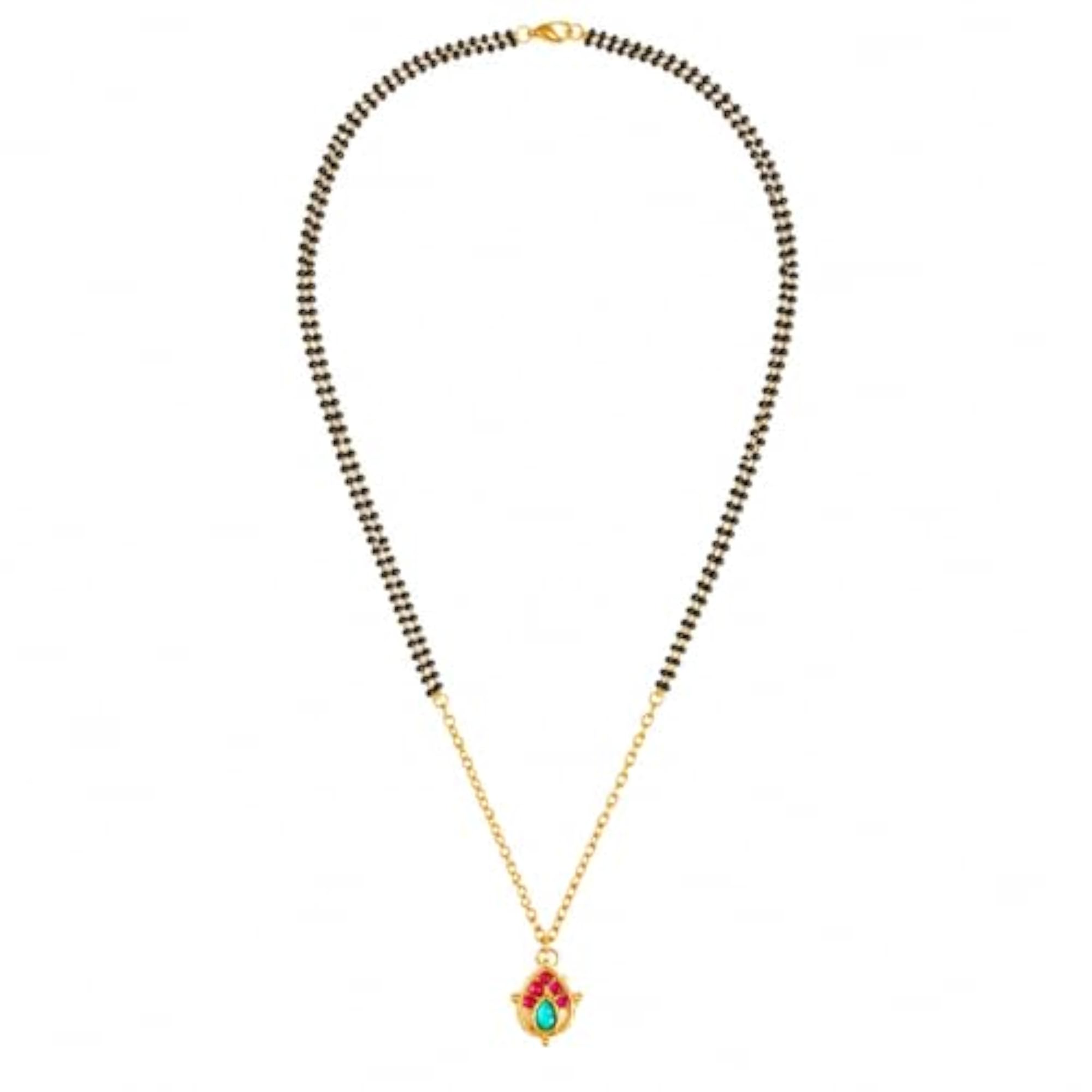 Women's Oval Red Green Mangalsutra Set with Matching Earrings