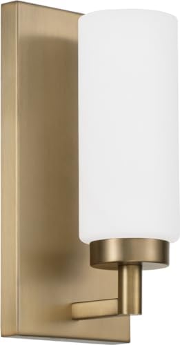 Capital Lighting 651711AD Alyssa Art-Inspired Luxe Faux Alabaster Glass Cylinder Wall Sconce Light, 1-Light 60 Watt, 11" H x 5" W, Aged Brass