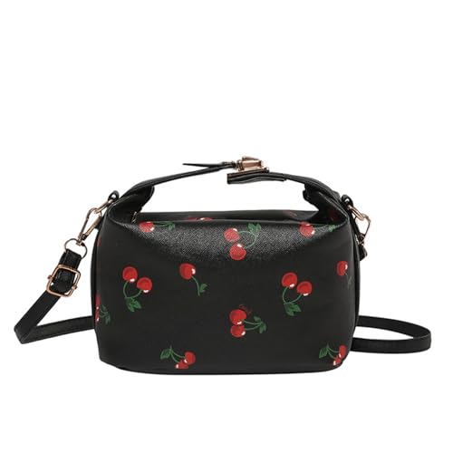 Cherry Purse Small Boxy Crossbody Purse with Cherry Print Leather Shoulder Bag Top Handle Handbag
