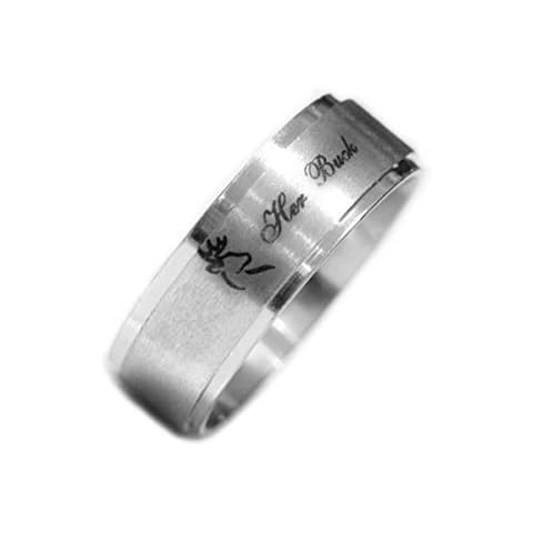 Custom Couples Rings Elk Engraved Her Buck His Doe His Hers Matching Promise Ring Inside Custom Silver, 7 UK, Metal, Cubic Zirconia Cover