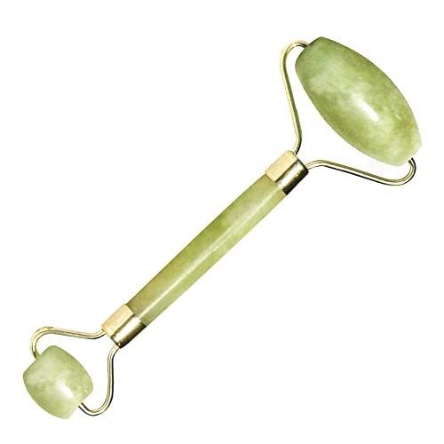 Ina Beauty The Original Jade Roller Natural Stone Massager for Face and Neck – JULY 2019 UPGRADE: Now Welded Metal With Silicone Cap to Stop Squeaking or the Stone Falling Off