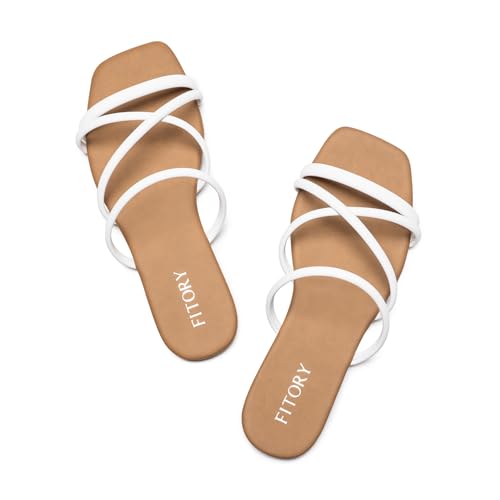 Image of FITORY Women's Slide Sandals, Chic Cross-Strap & Comfy Flat Shoes for Summer SIze 6-11