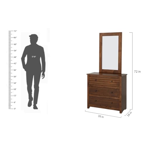 Image of Royaloak New York American Wooden Dresser | Solid Wood Veneer | Drawer Storage | Metal Knobs | Telescopic Channel | Elegant Design | American Collection | Dressing Table,Brown