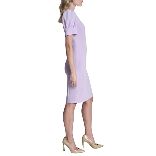Image of DKNY Women's Short Puff Sleeve Knee Length Sheath Dress with Exposed Back Zipper