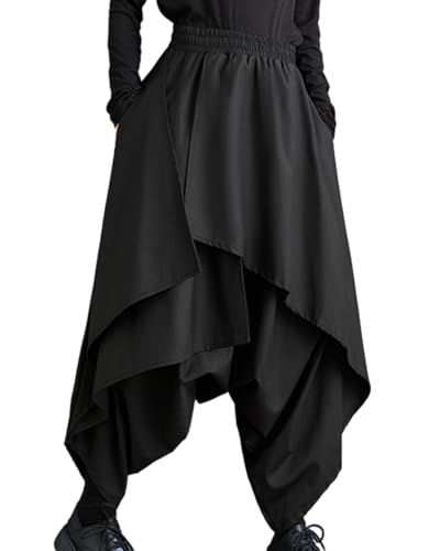 ellazhu Women's Drop Crotch Harem Skirt Pants Baggy Elastic Waist Irregular Trousers GZ29 A