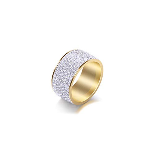 Xusamss Fashion Stainless Steel Ice Out Crystal Ring (12MM_Gold White, 10)