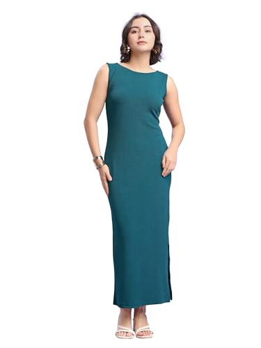 Image of PURVAJA Women's Bodycon Maxi Sleeveless Round Neck Solid Dress