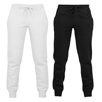 Joggers for Boys & Girls – Jogging Bottoms with Drawstring & Cuffed Ankle, PE & School Trousers for Kids – Comfortable & Breathable Unisex Sweatpants, Tracksuit Bottoms – Black/White, 2 Pack(7-8 Yrs)