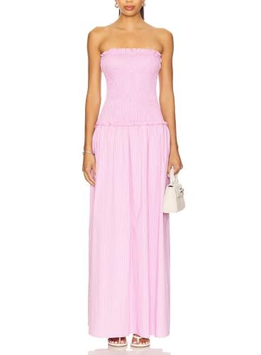 Image of Capuffy Women Strapless Boho Maxi Dress Sleeveless Tube A Line Summer Sundress with Pockets Flowy Swing Beach Dress 33