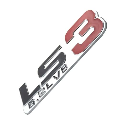 Image of Pair Set LS3 6.2L V8 Engine Badge 3D Emblem Nameplate Sticker (Silver Red)