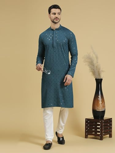 Image of Rajubhai Hargovindas Men Chikankari and Sequin Work Kurta