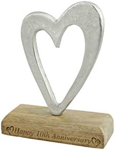 10th Anniversary Rustic Metal Heart Decoration  Free Standing Aluminium & Wooden Decoration (hssanni-10)