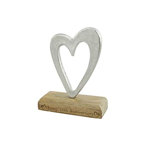 10th Anniversary Rustic Metal Heart Decoration – Free Standing Aluminium & Wooden Decoration (hssanni-10) Cover