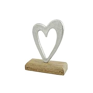 10th Anniversary Rustic Metal Heart Decoration – Free Standing Aluminium & Wooden Decoration (hssanni-10)