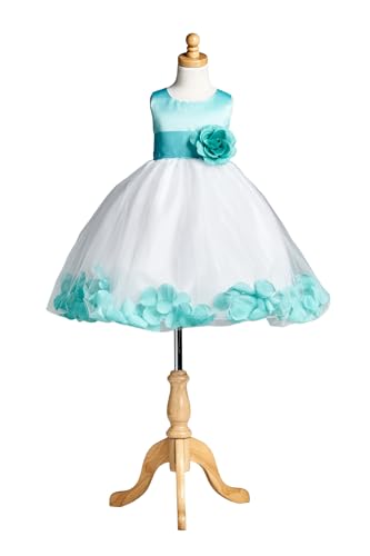 Color Satin Top Rose Petal Tulle Flower Girl Birthday Dress Wedding2