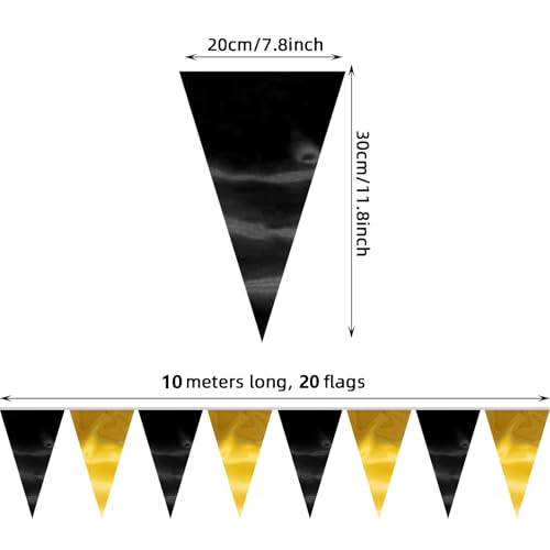 Image of 40M /130FT Black Gold Triangle Pennant Banner Flag Metallic Fabric Bunting Garland for Christmas Wall Hanging,Graduation Decorations, New Years Decorations,Father' Da