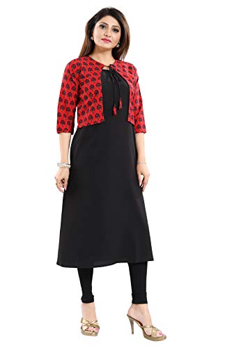 Image of Women's Crepe Printed A-line Kurti(ALC4045ZB Black Small)