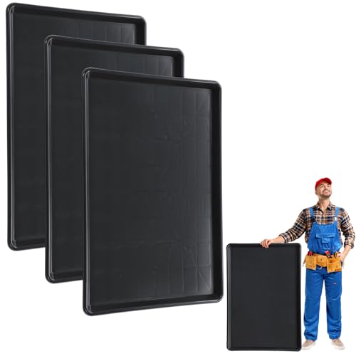 BrightRow 3 Pack Extra Large Oil Drip Pan for Under Car, 35.4 x 24 x 1.6 in Oil Catch Pan, Black Plastic Replacement Tray for Garage Automotive Driveway Washing Machine