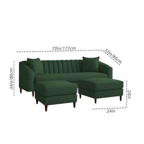 Image of Doraldo 3 Seater Sofa Set with 2 Ottoman for Living Room (Green) Premium Fabric Sofa