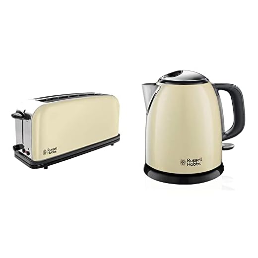 Russell Hobbs Colours Plus 21395-56 – Tostadora, Ranura Larga y Ancha, para 2 Rebanadas, Acero Inoxidable, Crema + Colours Plus - Hervidor de Agua Eléctrico Pequeño