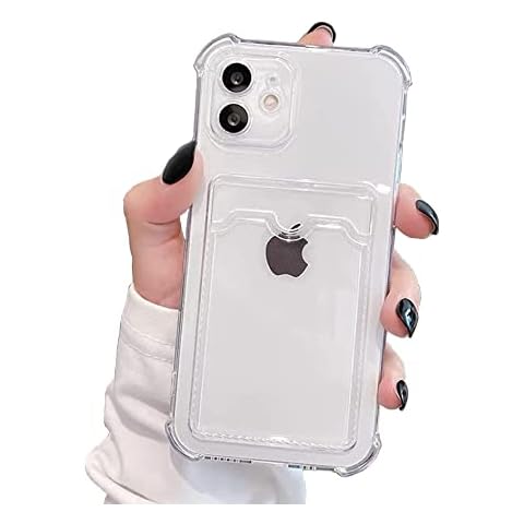 DEFBSC Case for iPhone 12, Transparent Back Card Holder Phone Case, Ultra Slim Soft TPU Shockproof Clear Case with Card Slot for Back of Phone - White Cover