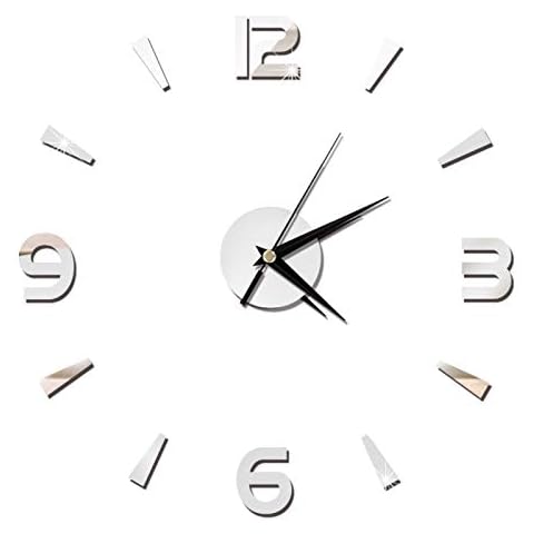Yuehao Wall Clock, DIY Sticker Wall Clock Modern 3D Frameless Wall Clock Roman Numbers Mirror Stickers Art Wall Clock Home Decor Crafts Big Watch for Office Living Room Bedroom Coffee Shop(Silver) Cover
