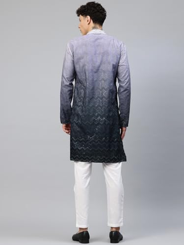 Image of Luxrio Men's Ombre Shaded Sequence Self Embroidered Textured Long Kurta Full Sleeves - Casual Ethnic Wear