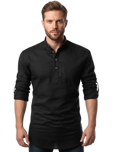 Image of FINIVO FASHION Combo of Men's Cotton Blend Solid Regular Fit Full Sleeve Straight Short Kurta Shirt, Casual and Formal Wear