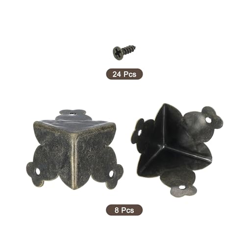 Image of uxcell 8 Pcs Decorative Box Corner Cover, 27mm Metal Edge Guard, Furniture Corner Edges Protector, Bronze