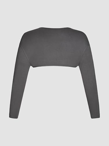 CIDER Solid Collarless Long Sleeve Crop Shrug Curve & Plus3