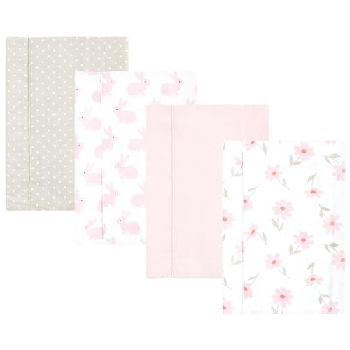 Image of Hudson Baby Unisex Baby Cotton Flannel Burp Cloths, Pink Honey Bunny, One Size