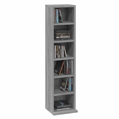 Tomostar Étagère Colonne à CD/DVD, Meuble de Rangement CD et DVD Armoire à CD Étagère Bibliothèque Sonoma gris 21x20x88 cm Bois d'ingénierie