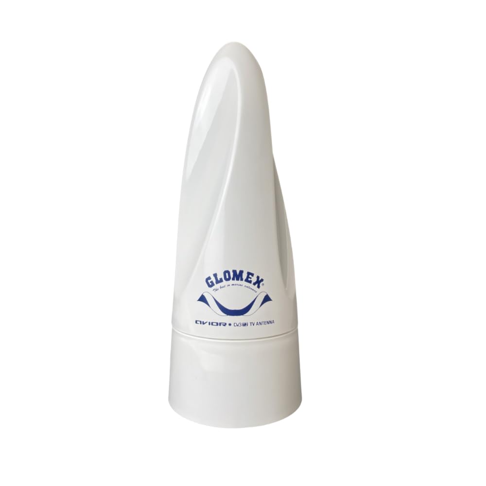 Glomex – Antenne TV terrestre omnidirectionnelle Avior 10 x 21 cm (blanc), modèle VT300 – Amplificateur intérieur, reçoit TV/FM, Kit complet, pour voiliers, moteur, bateaux pneumatiques, yachts