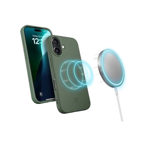 Étui magnétique iPhone 16 vert Woodcessories pour le quotidien
