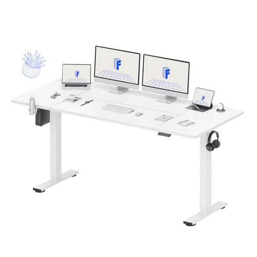Image of FLEXISPOT 79x32 Inch Electric Large Standing Desk for Home & Office, Spacious Splice Board Desk with Cable Management & Organizer, Cup Holder & Hook, White