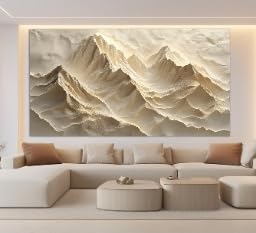 lianyibo Impresión en lienzo con relieve de montaña abstracto en tonos suaves, arte mural abstracto en tonos neutros, decoración moderna para dormitorio (50 x 100 cm/marco interior)