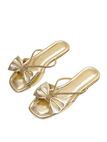 GORGLITTER Women's Bow Sandals Sparkly Metallic Flat sandals Open Toe Cute Sandals