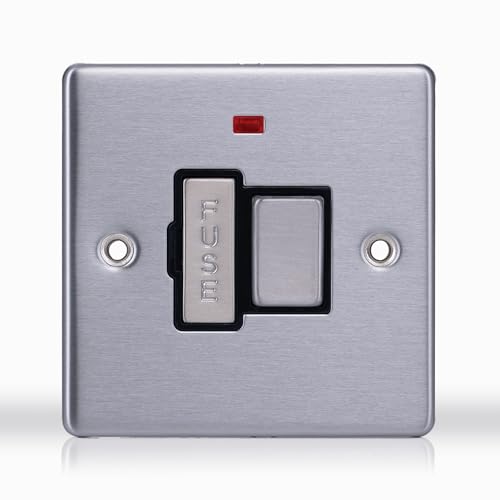 Status Fused Spur Switch, 13 Amp, Single Stainless Steel Connection Unit, 1 Gang, Switched, Pack of 1 (SSS13AFSS4)