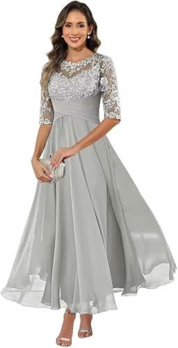 Chiffon Mother of the Bride Dresses for Women Tea Length Short Sl...