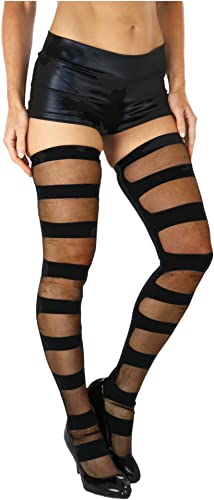 Image of ToBeInStyle Women's Vibrant Horizontal Wide Striped Thigh High Stockings