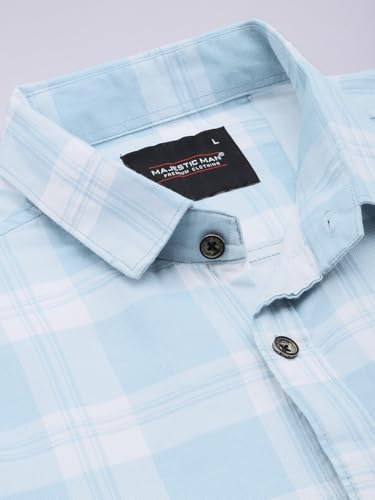 Image of Majestic Man Comfort Slim Fit Pure Cotton Checked Casual Shirt