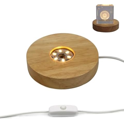 Mintso Wood Led Light Display Base for Glass Crystal Art/Paperweights,4 Inch,Bright Warm Light Cover