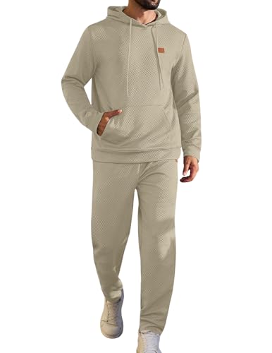 Vssjavun Men's Sweatsuit 2 Pieces Outfits Jacquard Casual Tracksuits Jogging Suit Hooded Sets