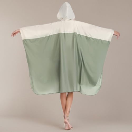 SaphiRose Light Green-White Unisex Hooded Rain Poncho - Your Ultimate Waterproof Companion - Image 7