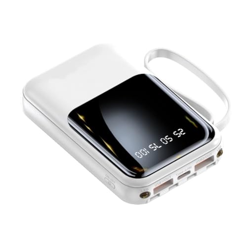 Power Bank 20000 mAh compacto portátil integrado cable 2 salidas 2 entradas Powerbank pantalla LED cargador de batería en tiempo real compatible con smartphone (20000 mAh/blanco)