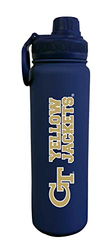 Campus Colors NCAA Stainless Steel Water Bottle - Twist on cap - 24 oz - Carry Clip - Keeps Your Drinks Hot or Cold for Hours (Georgia Tech Yellowjackets - Navy)