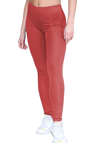 Leggings de viscosa elástica pantalón de mujer tobillero mallas lisas herrumbre pitillo L